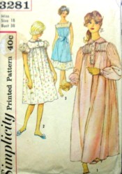 3281 SIMPLICITY 1960S YOKE NIGHTGOWN LENGTHS, SLEEVES OR NOT PATTERN  18 38''B